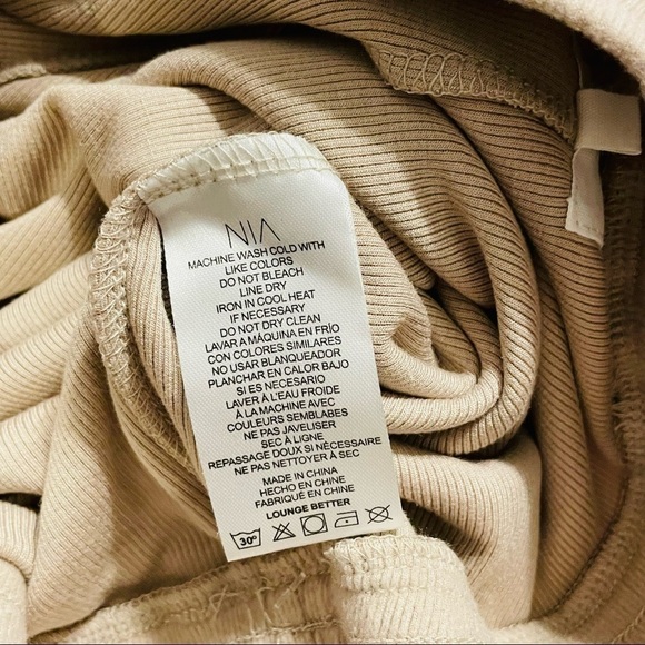 NIA Straight Leg Taupe High Waist Soft Lounge Puddle Hem Drawstring Pants. Sz L - Picture 10 of 11